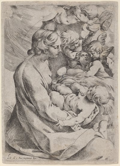 Madonna och barn med änglar av Lodovico Carracci
