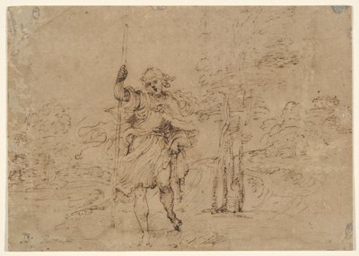Saint Christopher (eller Saint Roch?) i ett landskap av Lodovico Carracci