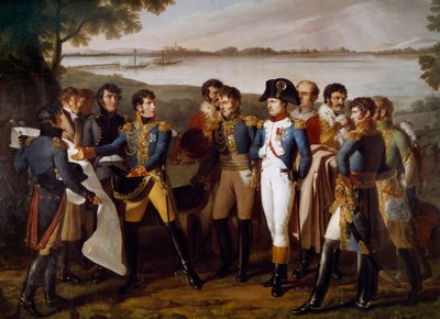 Napoleon I beordrade att lägga en bro över Donau vid Ebersdorf den 19 maj 1809. General Henri Gatien Bertrand (1773-1844) presenterar planerna för bron att passera genom ön Lobau "" Detalj. Målning av Ludovico Venuti (aktiv mellan 1799-1810) av Lodovico Venuti