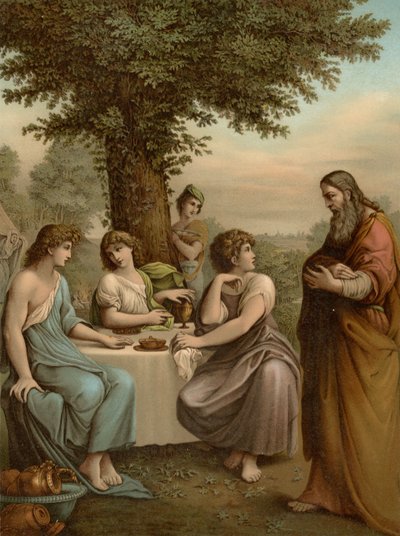 Abraham underhåller änglar av Lodovico after Carracci