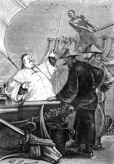 Teckning av Leon Benett, från Jules Vernes bok "En kines vedermödor i Kina" - Hetzel edition/Extraordinary Voyages 1879. av Léon Benett
