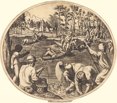 Fiske Scen av Léon Davent after Francesco Primaticcio
