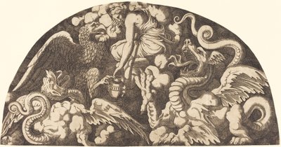 Jupiter tar med sig Styxens vatten till psyket av Léon Davent after Giulio Romano