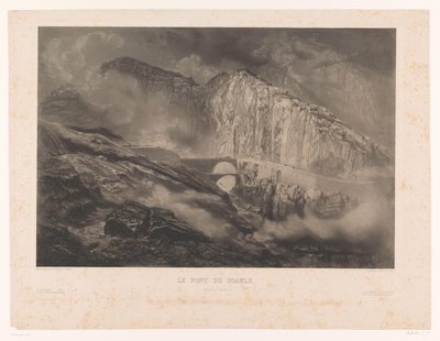 Utsikt över Djävulens bron i Gotthardpasset Le Pont du Diable, passage du St. Gothard (titel på objekt) av Léon Jean Baptiste Sabatier
