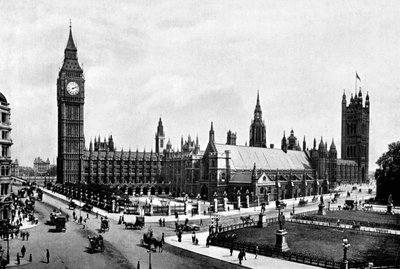 Houses of Parliament och Westminster Hall sett från Parliament Square, London, c1905. av London Stereoscopic and Photographic Co