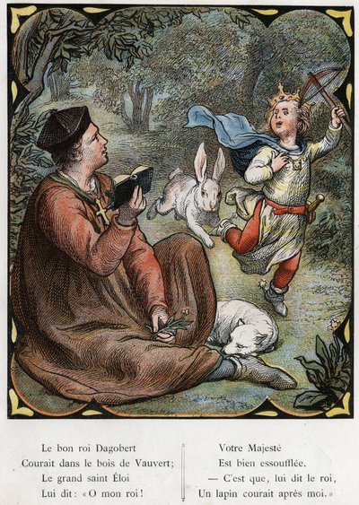 Illustration av Lorenz Frolich (1820-1908) för den populära sången "The Good King Dagobert"". Upplaga J. Hetzel.Omkring 1880. av Lorens Frolich