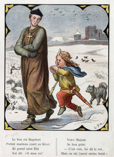 Illustration av Lorenz Frolich (1820-1908) för den populära sången "The Good King Dagobert"". Upplaga J. Hetzel.Omkring 1880. av Lorens Frolich