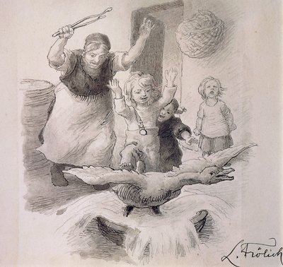 Ugly Duckling, illustration av Lorenz Frolich (1820-1908) för saga av Hans Christian Andersen (1805-1875). av Lorens Frolich