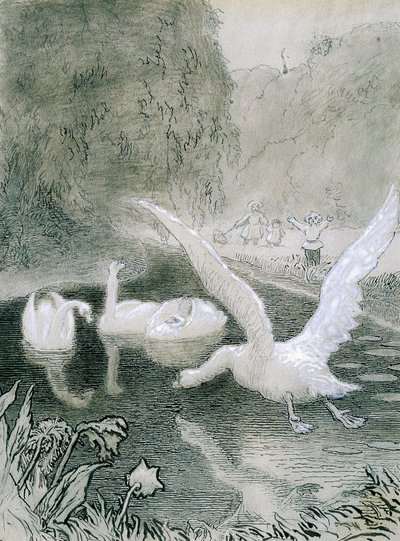 Ugly Duckling, illustration av Lorenz Frolich (1820-1908) för saga av Hans Christian Andersen (1805-1875) av Lorens Frolich