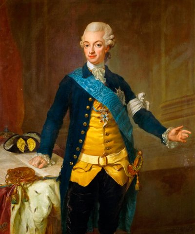 ""Porträtt av kung Gustav III av Sverige (1771-1792)"" (Porträtt av Gustav III av Sverige) Målning av Lorenz II Pasch (1733-1805) av Lorens the Younger Pasch