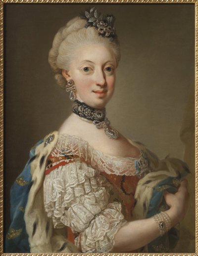Sophie Madeleine de Danemark, reine de Suede - Porträtt av Sophia Magdalena av Danmark (1746-1813), Sveriges drottning, av Pasch, Lorenz, den yngre (1733-1805). Olja på duk av Lorens the Younger Pasch