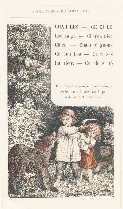 Charles, Cecile, Courage, Lemon tree, Dog, Mushrooms, Doves, Cherries, Curious, Curiosite, sidan 16 - Alfabetet av Mademoiselle Lili, av L. Froelich och av en pappa (Hetzel själv). Bibliotheque  Magasin d