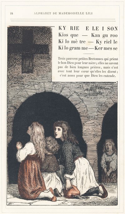 Kyrie Eleison, Kiosk, Kanguroo, Kilometre, Kyrielle, Kilogram, Kermesse, sid 24 - Alfabet av Mademoiselle Lili, av L. Froelich och av en pappa (Hetzel själv). Bibliotheque  Magasin d