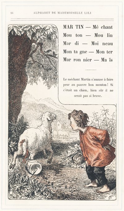 Martin, Mechant, Mouton, Mill, Tuesday, Sparrow, Mountain, Rise, Chestnut, Mais, sidan 26 - Alfabet av Mademoiselle Lili, av L. Froelich och av en pappa (Hetzel själv). Bibliotheque  Magasin d