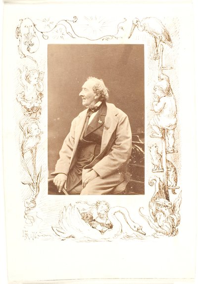 Marginalteckning efter ett fotografi av H. C. Andersen av Lorenz Frølich