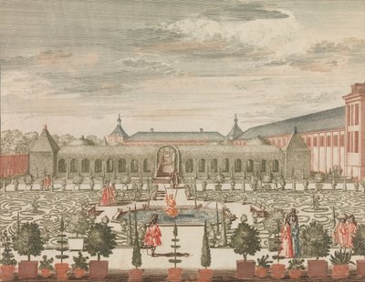 Drottningens trädgård med det gröna skåpet och orangeriet, sedd bakifrån, i: To..., n.d.. av Lorenz Scherm