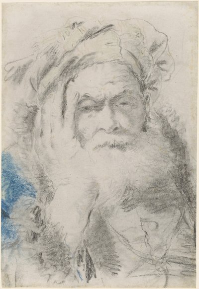 En skäggig gammal man lutar sitt huvud på sin hand av Lorenzo Baldissera Tiepolo