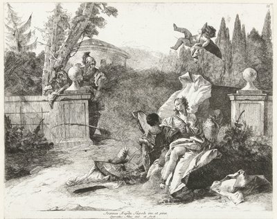 Rinaldo och Armida spioneras av Ubaldo och Carlo av Lorenzo Baldissera Tiepolo
