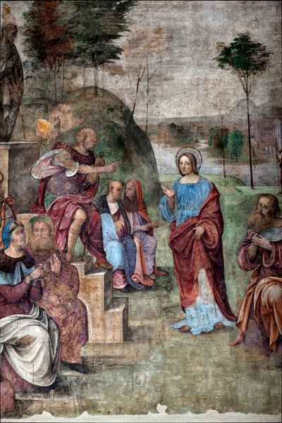 Life of St. Cecile: Trial of St Cecilia, detalj (fresk av Lorenzo Costa