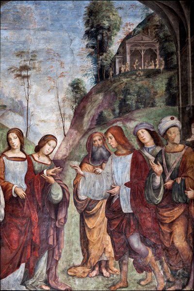 Life of St Cecilia: Wedding of St Cecilia and Valerianus, detalj (fresk av Lorenzo Costa