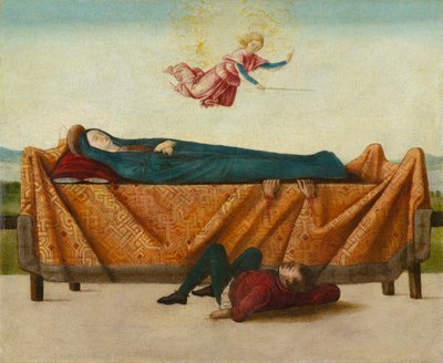 The Miracle of the Catafalque (panel B), cirka 1500-1506 (tempera på panel) av Lorenzo Costa