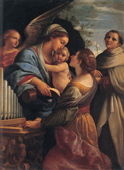 Italienska: Madonna med barnet och helig Cecilie och helig Albert Madonna med barnet, helig Cecilie och helig Albert av Lorenzo Garbieri