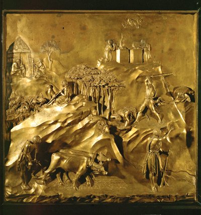 Adams arbete efter syndafallet, Kain dräper Abel (brons) av Lorenzo Ghiberti