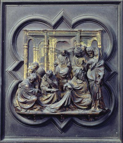 Christ Amongst the Doctors, fjärde panelen av North Doors of the Baptistery of San Giovanni, 1403-24 (brons) av Lorenzo Ghiberti