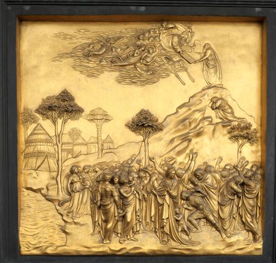 Moses tar emot lagens tavlor, relief, Paradisets port i baptisteriet i..., 2015 (foto) av Lorenzo Ghiberti