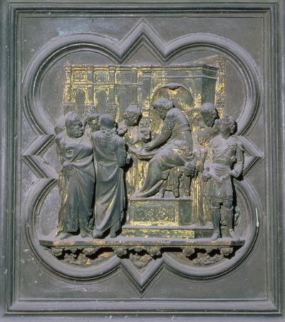 Pontius Pilatus tvättar händerna inför Kristus, sextonde panelen i den norra dörren i San Giovannis dopkapell, 1403-24 (brons) av Lorenzo Ghiberti