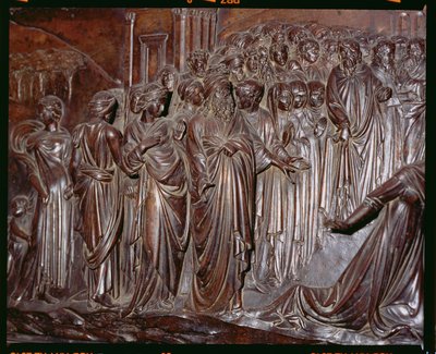 The Shrine of St. Zenobius, detalj av folkmassan från Miracle of the Strozzi Boy, c.1432-42 bronsdetalj av 97641 av Lorenzo Ghiberti