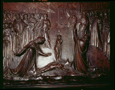 The Shrine of St. Zenobius, detalj av det döda barnet, c.1432-42 bronsdetalj av 97641 av Lorenzo Ghiberti