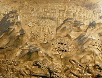 Berättelsen om David och Goliat, bakgrundsdetalj från originalpanelen från Baptisteriets östra dörrar av Lorenzo Ghiberti