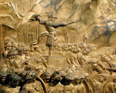 Berättelsen om David och Goliat, detalj av Saul, från originalpanelen från Baptisteriets östra dörrar av Lorenzo Ghiberti