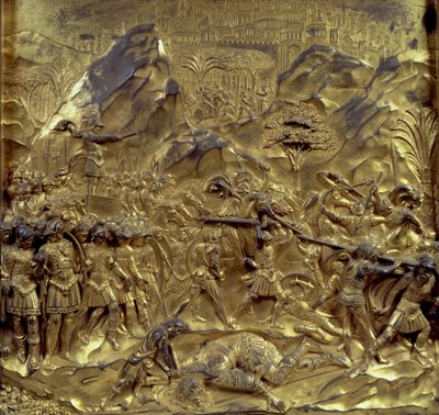 Historien om David och Goliat, en av tio reliefpaneler från Paradisets portar (östra dörrar), 1425-52 (förgylld brons) (se även 87652-59 och 87661-67) av Lorenzo Ghiberti
