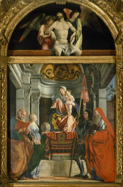 Madonna och heliga av Lorenzo Lotto (ca 1480-1556), olja på duk av Lorenzo Lotto