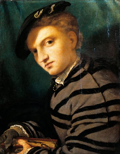 Porträtt av ung man av Lorenzo Lotto (1480 ca-1556), olja på panel, ca 1526 av Lorenzo Lotto