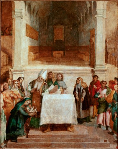 Presentation vid tempelmålningen av Lorenzo Lotto (ca 1480-1556) 1554-1556 Dim.170x157 cm Loreto, Apostoliska palatset av Lorenzo Lotto