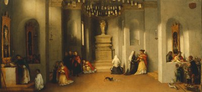 Sankta Lucias kallelse, första panel av predella av Saint Lucias altartavla eller Sankta Lucia före domare av Lorenzo Lotto (1480 ca- 1556), olja på panel, 32x69 cm av Lorenzo Lotto