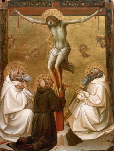 Kristus på korset med St. Benedictus, Franciskus och Romuald av Lorenzo Monaco