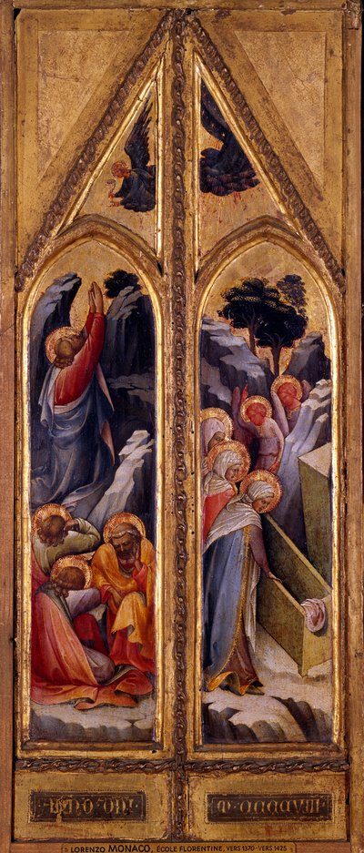 Jesus vid Oljeberget och de heliga kvinnorna vid Lorenzo Monacos diptykgrav (1365/70-1425). Mått: 0,66 x 0,26 m. Paris, Louvren av Lorenzo Monaco