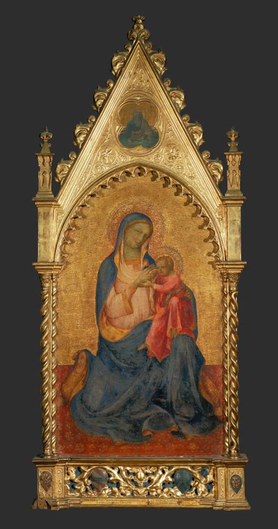 Madonna och barnet, i medaljongen ovanpå: Gudfadern ... av Lorenzo Monaco