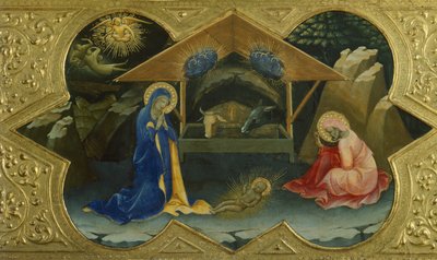Nativity, scen från Predella of Coronation of Virgin av Lorenzo Monaco (ca 1370-1425), tempera på panel, 32x53 cm av Lorenzo Monaco