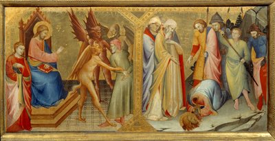 Mötet mellan Saint James the Major och Hermogene hans martyr. Hermogene är en forntida grekisk planerare och arkitekt (sent 3:e århundradet-tidigt 2:a århundradet f.Kr.). Predelle av altartavlan i Nobili-kapellet i kyrkan Santa Maria degli Angeli i av Lorenzo Monaco