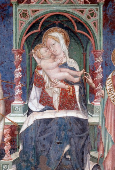Jungfru med Jesus med den helige Johannes döparen och den helige Sebastian, detalj (Fresco av Lorenzo Salimbeni