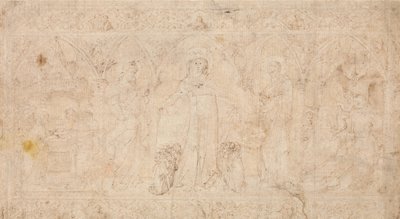Design för ett antependium: Madonna della Misericordia med de heliga Johannes Döparen..., ca.1370. av Lorenzo Veneziano.