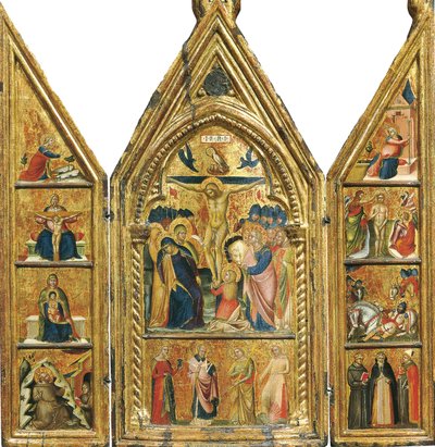 Bärbar triptyk med en central korsfästelse av Lorenzo Veneziano