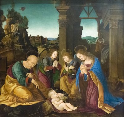 Tillbedjan av Kristusbarnet av Lorenzo di Credi