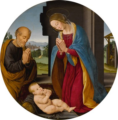 Tillbedjan av Jesusbarnet av Lorenzo di Credi