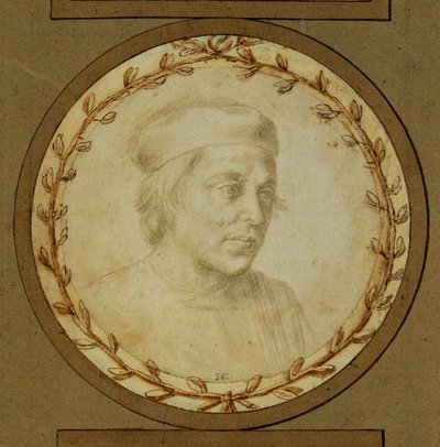 Byst av en man med kalott ... av Lorenzo di Credi
